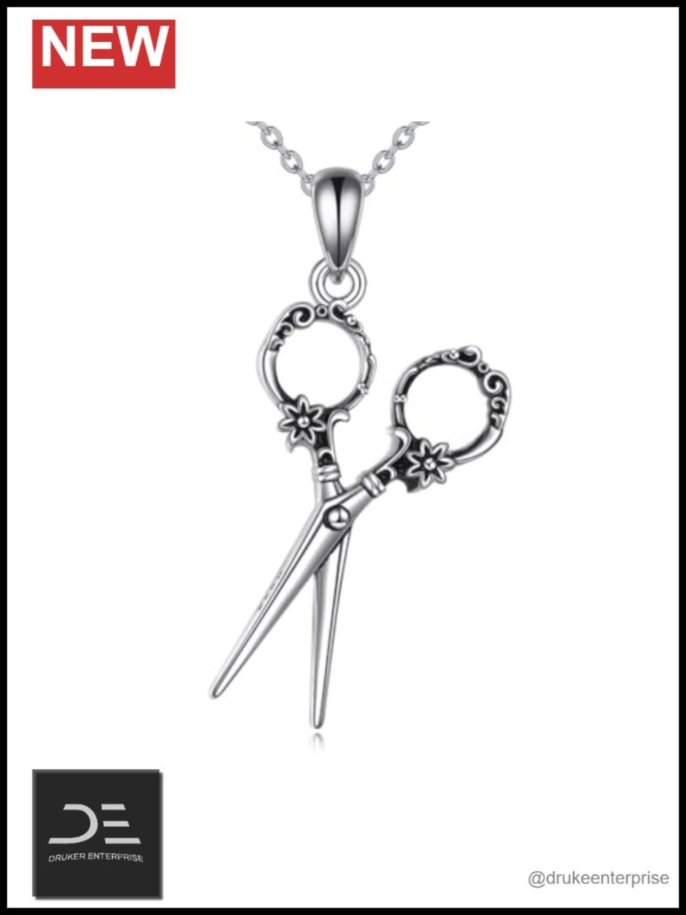 Sterling Silver Scissors Pendant Necklace 18 Inch Adjustable Chain